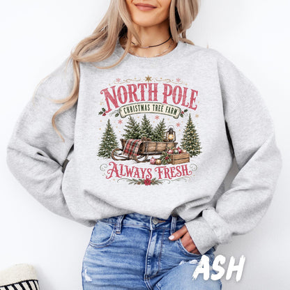 North Pole Christmas Sweatshirt, Christmas Tree Farm Crewneck, Vintage Christmas Shirt, Retro Holiday Sweatshirt, Christmas Gift