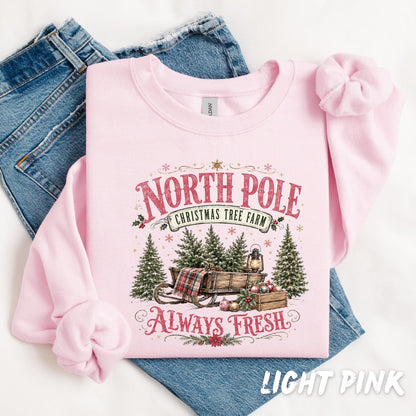North Pole Christmas Sweatshirt, Christmas Tree Farm Crewneck, Vintage Christmas Shirt, Retro Holiday Sweatshirt, Christmas Gift