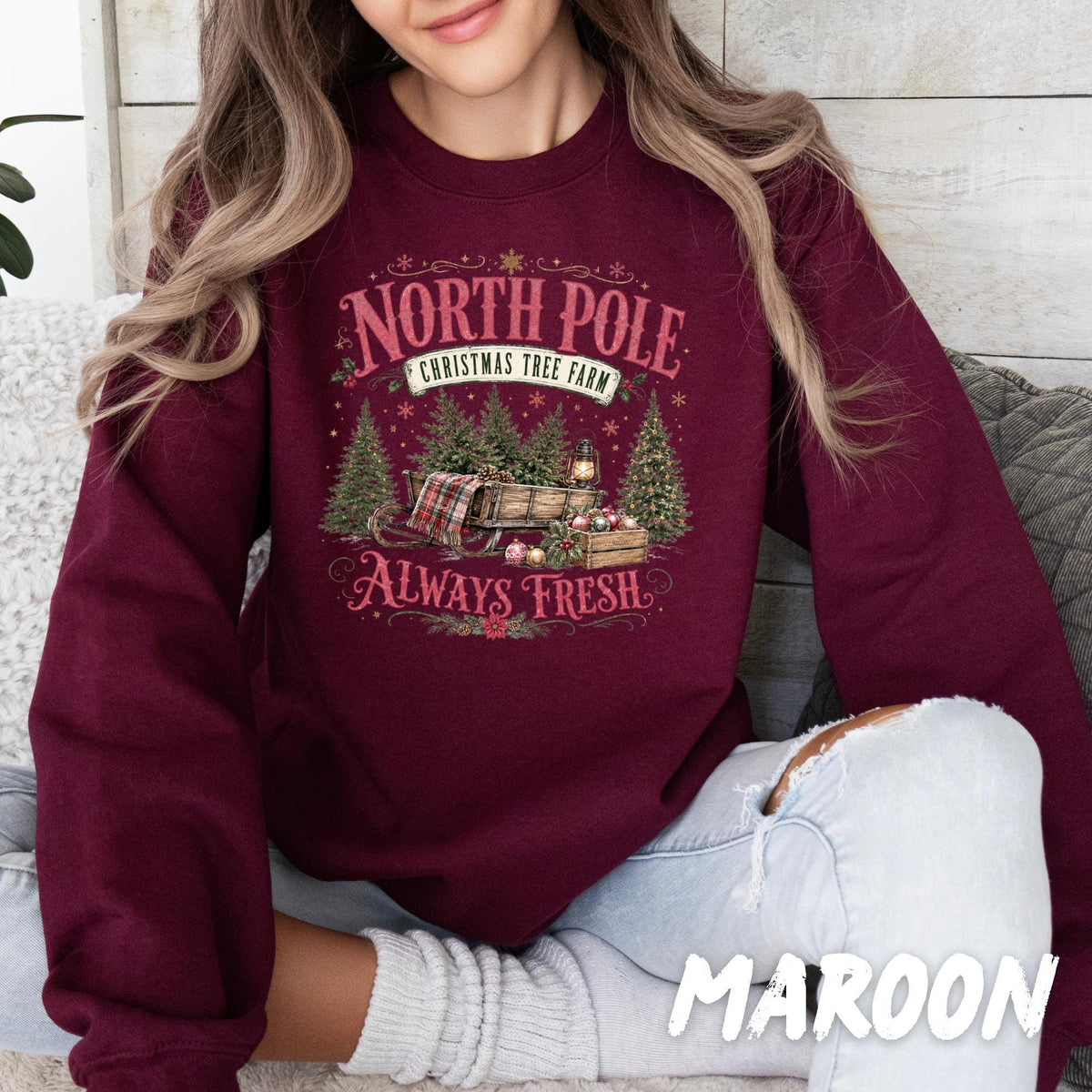 North Pole Christmas Sweatshirt, Christmas Tree Farm Crewneck, Vintage Christmas Shirt, Retro Holiday Sweatshirt, Christmas Gift