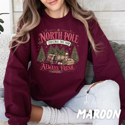 North Pole Christmas Sweatshirt, Christmas Tree Farm Crewneck, Vintage Christmas Shirt, Retro Holiday Sweatshirt, Christmas Gift