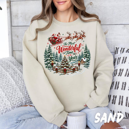 Vintage Christmas Sweatshirt, Santa Christmas Crewneck, Most Wonderful Time of the Year Shirt, Retro Holiday Sweatshirt, Christmas Gift
