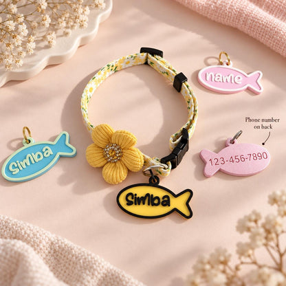 Personalized Fish Cat ID Tag, Custom Name and Phone Number Pet ID Tag, Fish Shaped Cat Name Tag, Personalized Puppy Tag