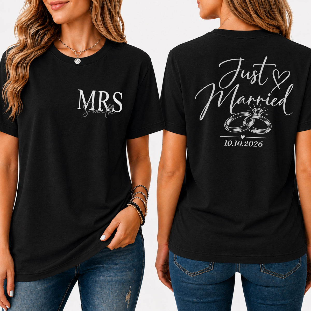 Personalized Just Married Shirts, Mr and Mrs Wedding Shirts, Newlywed Couple Shirts, Custom Last Name Wedding Gift, Honeymoon Shirts