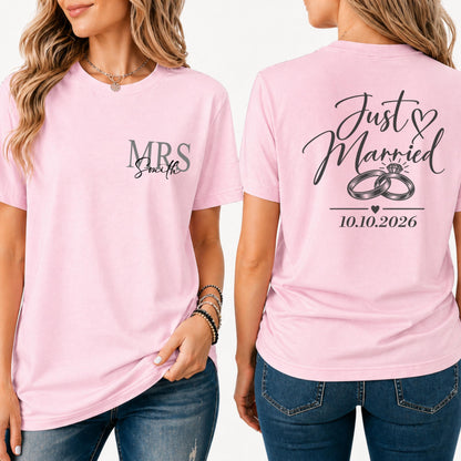 Personalized Just Married Shirts, Mr and Mrs Wedding Shirts, Newlywed Couple Shirts, Custom Last Name Wedding Gift, Honeymoon Shirts
