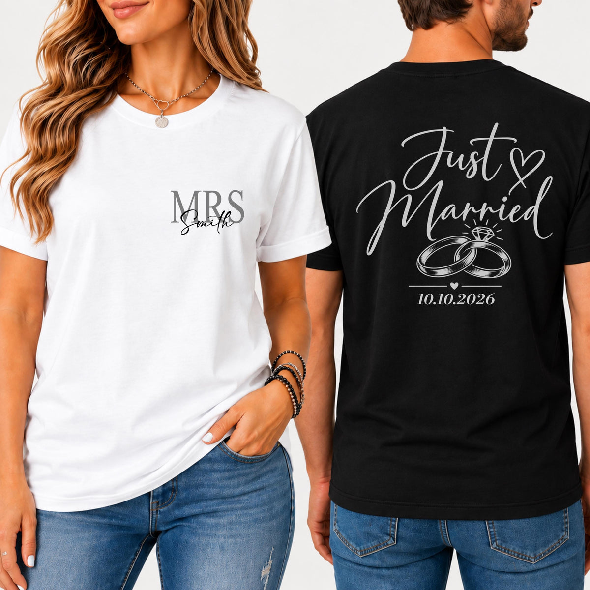 Personalized Just Married Shirts, Mr and Mrs Wedding Shirts, Newlywed Couple Shirts, Custom Last Name Wedding Gift, Honeymoon Shirts