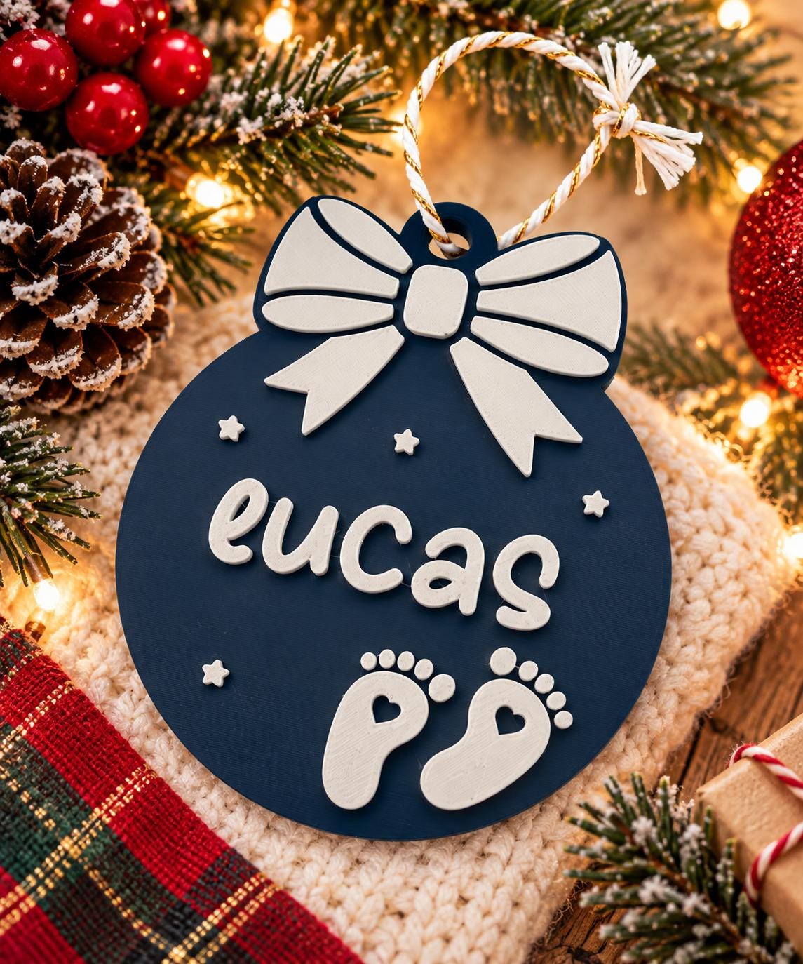 Personalized Christmas Ornament with Name, Custom 3D Ornament, Pet Paw, Baby Feet or Snowflake Ornament, Family Christmas Gift