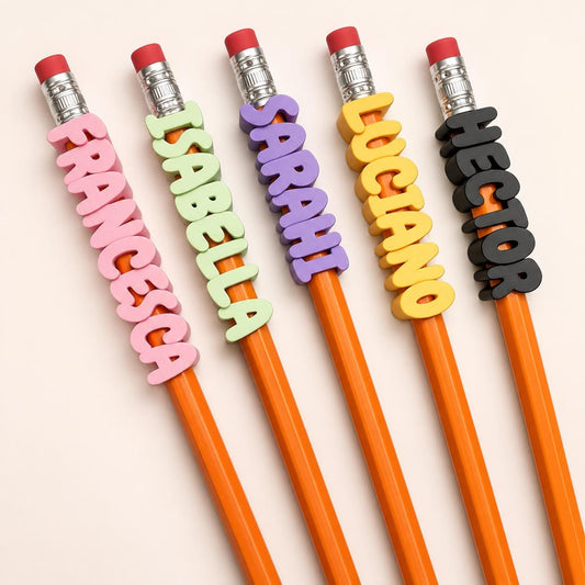 Personalized Name Pencil Toppers, Reusable Kids Name Tags for Pencils, School Supplies, Party Favors, Stocking Stuffers