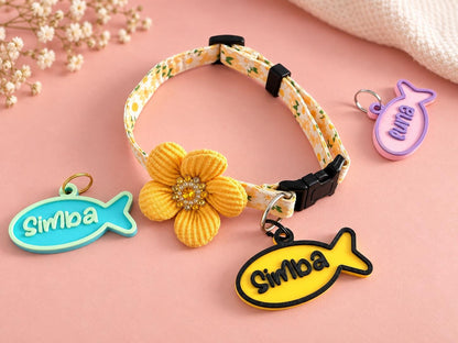 Personalized Fish Cat ID Tag, Custom Name and Phone Number Pet ID Tag, Fish Shaped Cat Name Tag, Personalized Puppy Tag