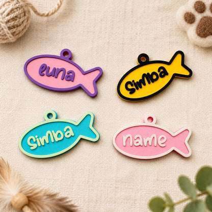 Personalized Fish Cat ID Tag, Custom Name and Phone Number Pet ID Tag, Fish Shaped Cat Name Tag, Personalized Puppy Tag