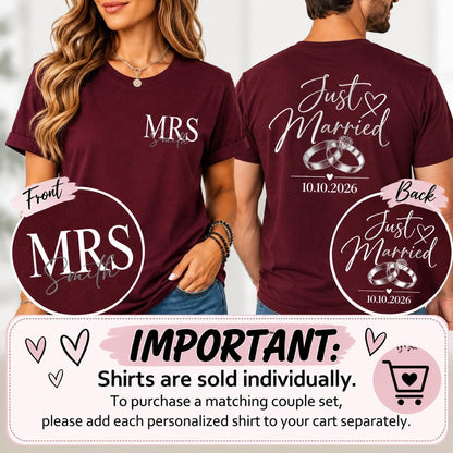 Personalized Just Married Shirts, Mr and Mrs Wedding Shirts, Newlywed Couple Shirts, Custom Last Name Wedding Gift, Honeymoon Shirts
