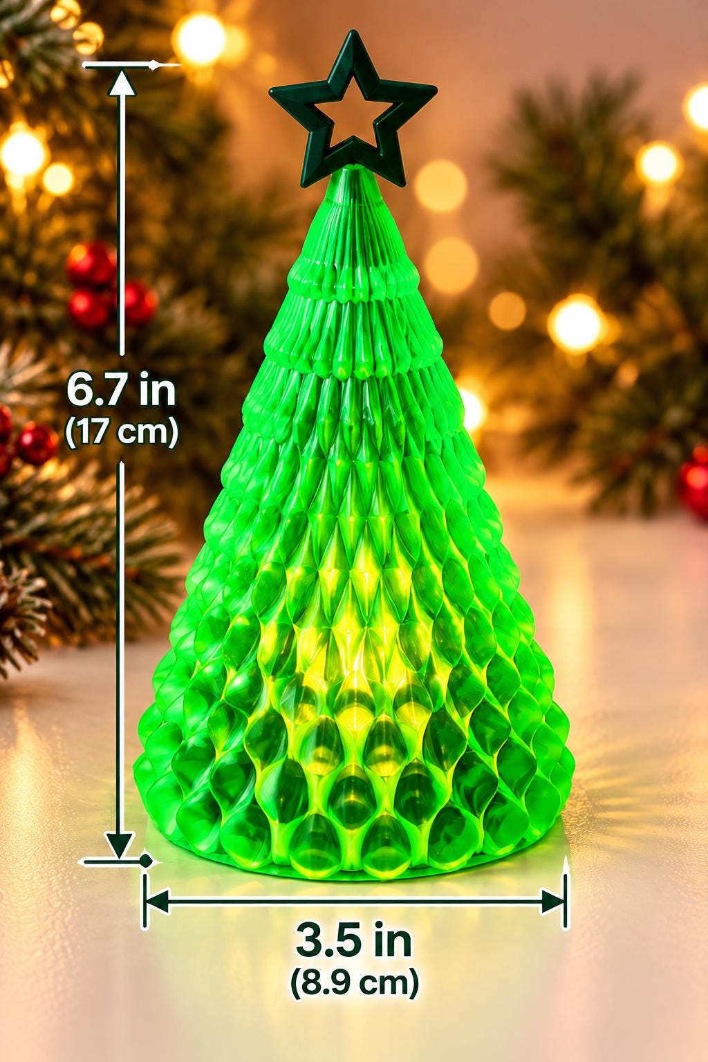 Green Christmas Tree LED Tealight Holder Plastic Holiday Tabletop Decor