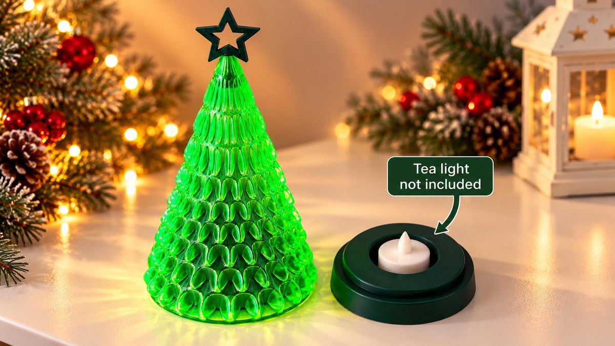 Green Christmas Tree LED Tealight Holder Plastic Holiday Tabletop Decor