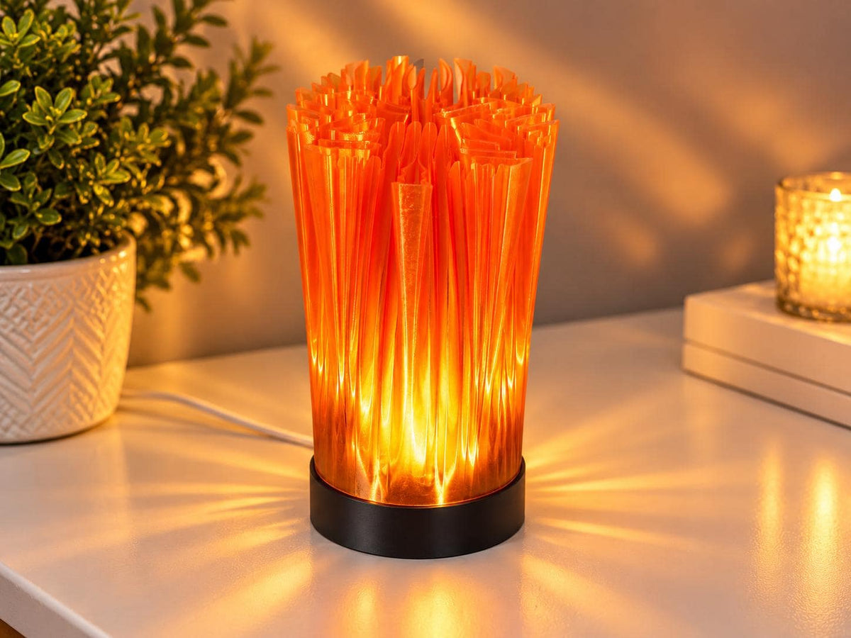 Modern Orange LED Table Lamp Dimmable Plastic Shade Ambient Bedside Light Decor