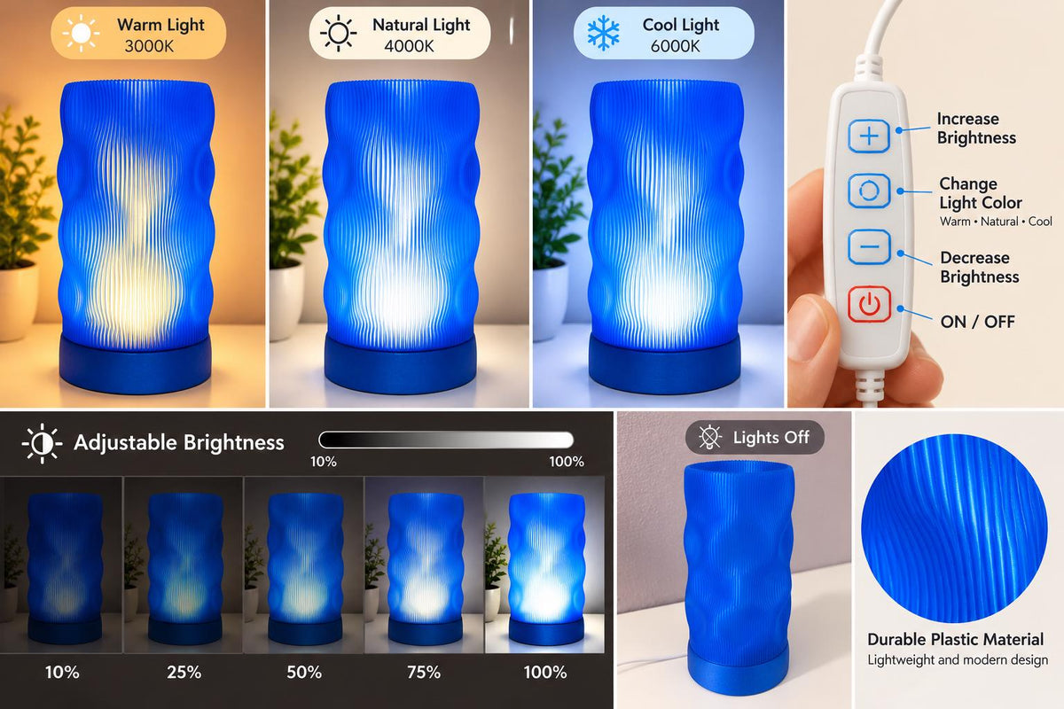 Modern Blue Wave LED Table Lamp Dimmable Plastic Bedside Light Home Decor