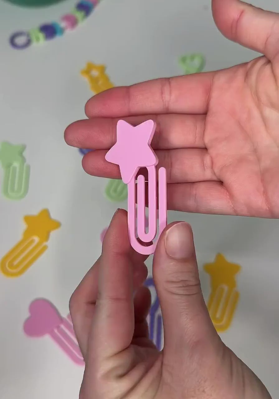 Jumbo Paper Clip Bookmark, Heart or Star Planner Clip, Colorful Page Marker, Desk Accessory, Plastic Jumbo Clips, Teacher Apreciation Gifts